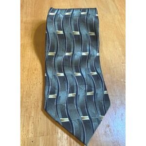 Von Furstenberg Mens Silk Tie Sage Green Black Gold Geometric Wavy Pattern